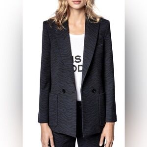 Zadig & Voltaire blue black blazer glam rock office smart casual size 42
